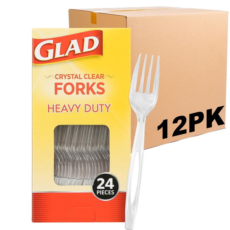 Glad Crystal Clear Plastic Forks Heavy Duty for Everyday Use Disposable Cutlery Strong Fork 24 Count 12 Pack